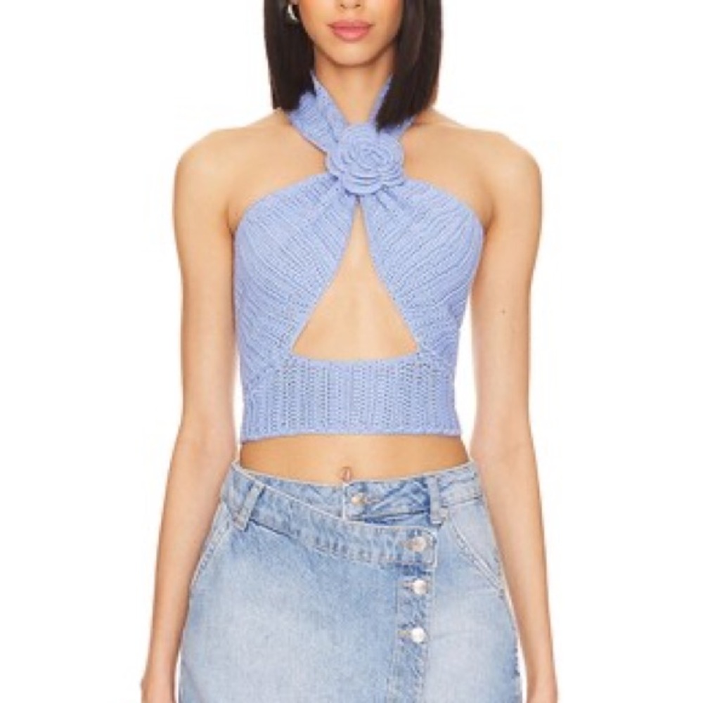 Revolve - More To Come Blue Sleeveless Ribbed Crop Top